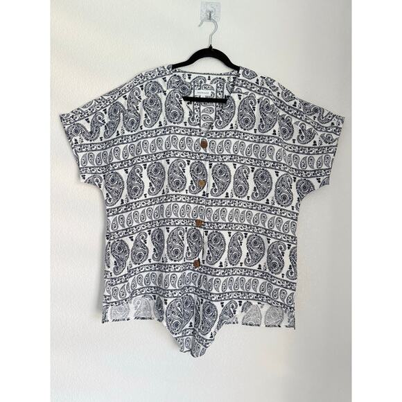 Westbound Women’s Top Size L Short Sleeve Button Front Paisley Print Blouse - Picture 1 of 8